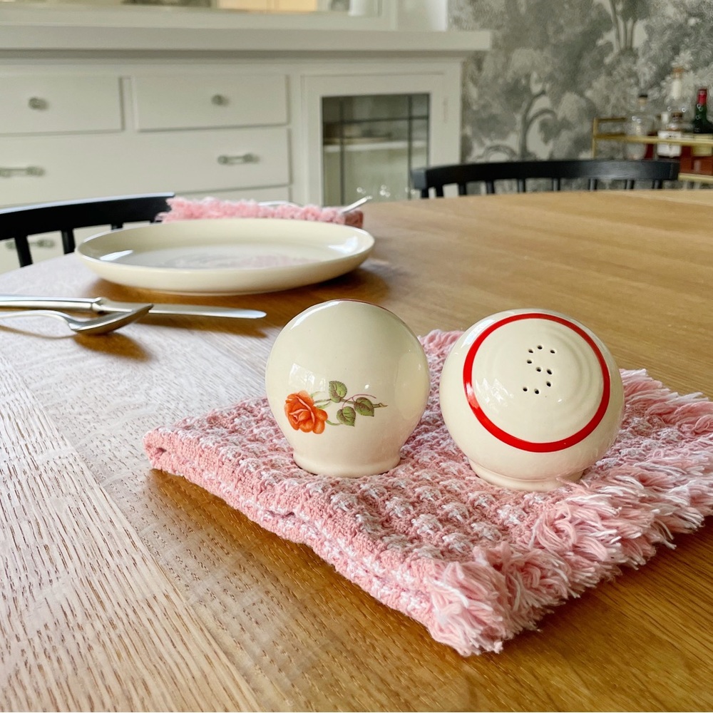 Vintage Ceramic Rose Salt + Pepper Shaker Set